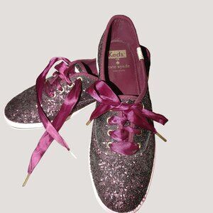 Keds For Kate Spade Size 6.5 Girls 4.5 Womens Glitter Sneakers Black Burgundy